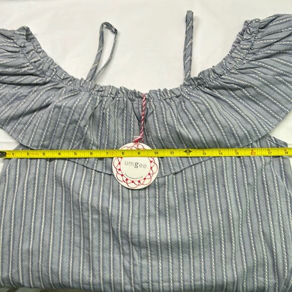 Umgee Women’s Off The Shoulder Mini Dress Size M Raw Hem Blue/white Striped NWT - Picture 7 of 7